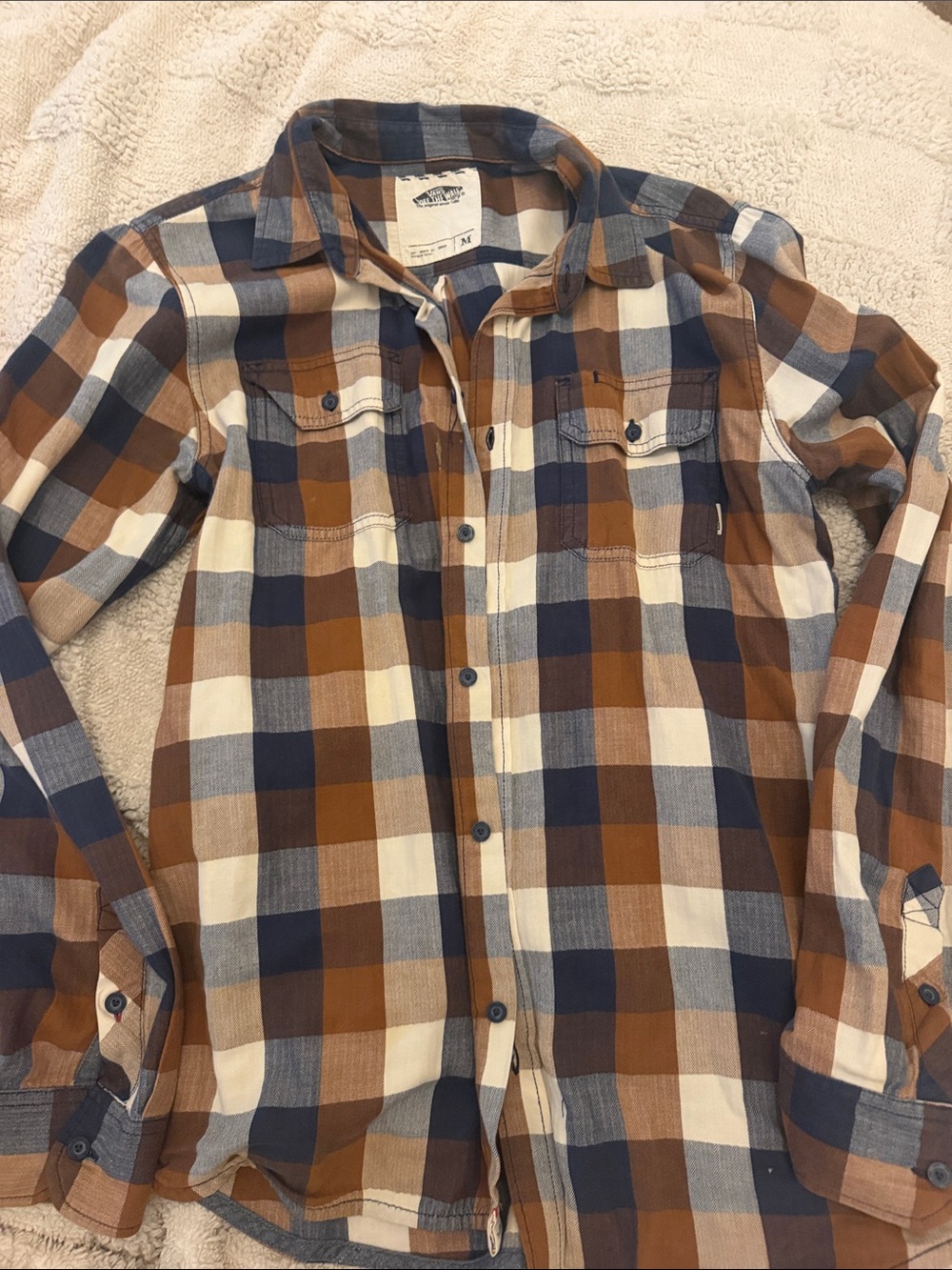 Vans Brown Navy Cream Plaid Button-Down Shirt